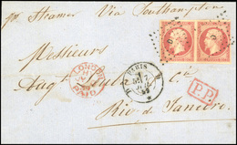 O 80c. Carmin. Paire. Obl. ''D'' Sur Lettre Frappée Du CàD De PARIS - D Du 7 Juillet 1859 à Destination De RIO DE JANEIR - 1853-1860 Napoléon III.