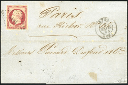 O 1F. Carmin Obl. PC 1818 S/lettre Frappée Du CàD De LYON Du 4 Février 1854 à Destination De PARIS. SUP. - 1853-1860 Napoleone III