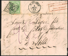 O 5c. Vert Obl. GC 3827 S/lettre Frappée Du CàD De ST-QUENTIN Du 8 Novembre 1864 à Destination De LILLE. Lettre Frappée  - 1862 Napoléon III.