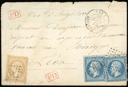 O 10c. Bistre + 20c. Bleu X2 Obl. Sur Lettre Frappée Du CàD De CHATEAUBRIANT Du 27 SEPTEMBRE 1866 à Destination De LEON  - 1862 Napoléon III