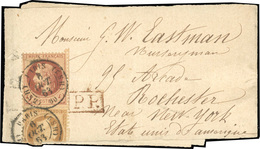 O 10c. Bistre + 2c. Rouge Brun. Obl. Sur Lettre Frappée Du CàD De PARIS - HS2 Du 6 Octobre 1863 à Destination De ROCHEST - 1862 Napoleon III