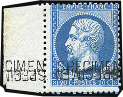 * 20c. Bleu Double Surcharge SPECIMEN Dont Une Renversée. BdeF. SUP. - 1862 Napoléon III.