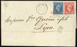 O 20c. + 80c. Dentelé Obl Ancre. Sur Lettre Frappée Du CàD Du Paquebot DANUBE Du 12 Avril 65 à Destination De LYON. TB. - 1862 Napoléon III.