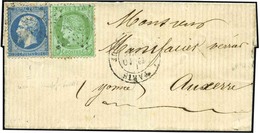 O 20c. Empire Dentelé + 5c. Cérès Obl. étoile S/lettre Frappée Du CàD De PARIS Du 10 Août 1872 à Destination D'AUXERRE.  - 1862 Napoleon III