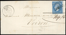 O 20c. Bleu Foncé. Obl. Sur Lettre Portant Le CàD De MENS Du 21 Fevr 55 à Destination De VOIRON. Cachet ''APRES DEPART'' - 1862 Napoleon III