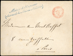 O Lettre Frappée Du CàD Rouge Bau DU PALAIS DE FONTAINEBLEAU Du 24 JUIN 1862 Avec Franchise Bleue Maison De L'Empereur à - 1863-1870 Napoléon III. Laure