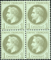 ** 1c. Olive. Bloc De 4. Très Belle Nuance. SUP. - 1863-1870 Napoleon III Gelauwerd