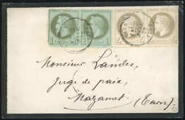 O Paire Du 1c. Bronze + Paire Du 4c. Gris Obl. S/lettre Frappée Du CàD Du 3 Janvier 1872 à Destination De MAZAMET - TARN - 1863-1870 Napoleon III Gelauwerd