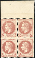 ** 2c. Brun-rouge. Bloc De 4. BdeF. Léger Décentrage. TB. - 1863-1870 Napoleon III Gelauwerd