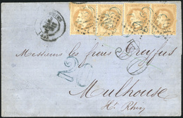 O 2 Paires Du 10c. Bistre Type II Obl. GC 103 S/lettre Frappée Du CàD De REIMS Du 22 Juin 1871 à Destination De MULHOUSE - 1863-1870 Napoléon III. Laure