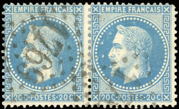 O Paire Du 20c. Bleu. Variété Aux Abeilles Tenant à Normal. Obl. Légère Dégageant L'effigie Avec Variété. TB. - 1863-1870 Napoleon III Gelauwerd