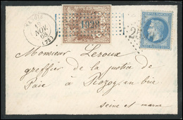 O 20c. Bleu. + Timbre Fiscal 50c. Brun. Obl. GC 2599 Frappée Du CàD De NANGIS Du 12 Novembre 68 à Destination De Rozoy E - 1863-1870 Napoléon III. Laure