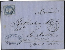 O 20c. Bleu. Sur Lettre Frappée Du CàD COLMAR 27 Septembre 68 à Destination De La HAUTE SAONE. Cachet 978 Du Bureau De P - 1863-1870 Napoleon III Gelauwerd