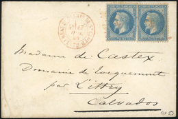 O 20c. Bleu X 2 (1 Avec Déf.) Obl. Losange Rouge ''PSC'' S/lettre Frappée Du CàD Rouge BUREAU DU PALAIS DE ST-CLOUD Du 1 - 1863-1870 Napoleon III Gelauwerd