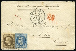 O 20c. Bleu + 30c. Brun Obl. S/lettre Frappée Du CàD De BORDEAUX Du 25 Juin 1869 à Destination De ST LOUIS - SENEGAL. De - 1863-1870 Napoleon III Gelauwerd