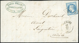 O 20c. Bleu, Type II, Variété à La Corne, Obl. GC 4096 S/lettre Frappée Du CàD De LES VANS Du 17 Décembre 1868. Arrivée  - 1863-1870 Napoléon III. Laure