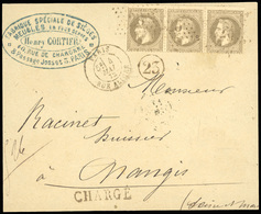 O 30c. Bande De 3 Obl. GC 23 S/devant De Lettre Chargée Frappée Du CàD De PARIS - RUE ALIGRE Du 4 Mai 1872 à Destination - 1863-1870 Napoleon III Gelauwerd