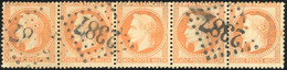 O 40c. Orange. Bande De 5 Obl. GC 2387 De MONACO. Oblitération Rare Sur Bande De Qualité. SUP. R. - 1863-1870 Napoleon III Gelauwerd