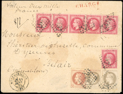 O + 27 X 2. 80c. Rose, Bande De 5 + Timbre Seul + 2c. Rouge-brun + Paire Du 4c. Gris, Obl. GC 2497 S/lettre Chargée Frap - 1863-1870 Napoléon III. Laure