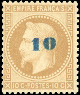 ** 10 Sur 10c. Bistre Surcharge Bleue. TB. - 1863-1870 Napoléon III. Laure