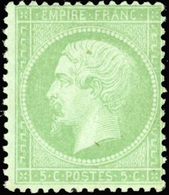 * 5c. Vert Pâle S/bleu. Très Frais. Charnière Infime. TB. - 1863-1870 Napoleon III Gelauwerd