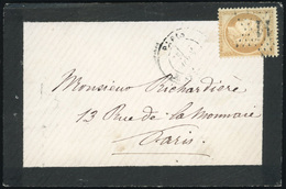 O 10c. Bistre Obl. GC 11 S/lettre Locale Frappée Du CàD De PARIS. B. - 1870 Beleg Van Parijs