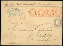 O 40c. Orange Bande De 3 + 1 Ex. + 30c. Céres 1871 Obl. GC 532 En Rouge S/lettre Avec Cachet De Chargement Daté De BORDE - 1870 Beleg Van Parijs