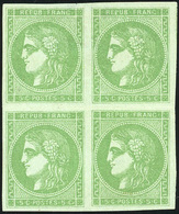 * 5c. Vert-jaune. Bloc De 4. Pli Entre Les Paires Horizontales Ne Touchant Pas Les Timbres. Paire Supérieure *. TB. - 1870 Uitgave Van Bordeaux