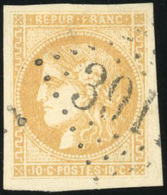 O 10c. Bistre-jaune. Grandes Marges. Obl. GC. Position 14. Grandes Marges. SUP. - 1870 Ausgabe Bordeaux