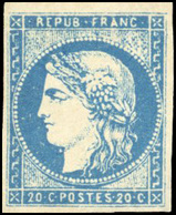 * 20c. Bleu. Type I. Report I. Très Belles Marges. Couleur Vive. Charnière Invisible. SUP. - 1870 Ausgabe Bordeaux