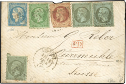 O 3 X 1c. Olive + 5c. Vert + 2c. Brun-rouge + 20c. Bleu Type 1 Report 1 Case 3, Obl. Losange GC 57, S/lettre Frappée Du  - 1870 Uitgave Van Bordeaux