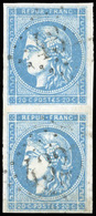 O Paire Verticale Du 20c. Bleu. Type II. Report 3. Papier Mince. Obl. SUP. - 1870 Uitgave Van Bordeaux