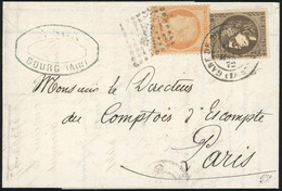 O 30c. Brun Foncé + 40c. Orange Obl. Du CàD GARE DE BOURG-EN-BRESSE Du 4 Mars 1872 à Destination De PARIS. Cachet Ambula - 1870 Uitgave Van Bordeaux