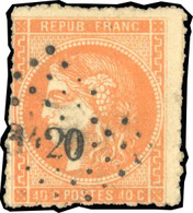 O 40c. Orange. Percé En Ligne. Obl. PC. TB. - 1870 Uitgave Van Bordeaux