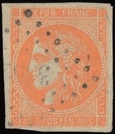 O 40c. Jaune Orangé. Obl. Très Légère PC. Belle Nuance. TB. - 1870 Ausgabe Bordeaux