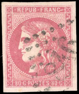 O 80c. Rose Clair. Marges égales. Obl. GC. TB. - 1870 Ausgabe Bordeaux