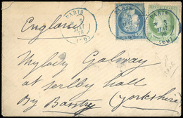 O 5c. + 20c. (déf), Obl. Du CàD Bleu PARIS (60) Du 3 Mai 1876 S/lettre à Destination De L'ANGLETERRE. L'utilisation Du C - 1871-1875 Ceres