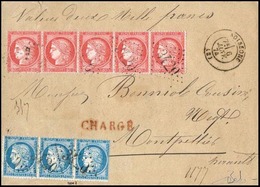 O 25c. Type II Bande De 3 + 80c. Rose Bande De 5 Obl. GC 3420 S/lettre Chargée Frappée Du CàD De SOISSONS Du 6 Janvier 1 - 1871-1875 Cérès