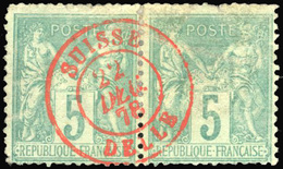 O 5c. Vert. Paire Obl. CàD Rouge De DELLE-SUISSE Du 22 DECEMBRE 1878. R. TB. - 1876-1878 Sage (Type I)