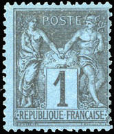 * 1c. Noir S/bleu De Prusse. Très Belle Nuance. Décentrage Habituel Pour Ce Timbre. SUP. - 1876-1878 Sage (Type I)