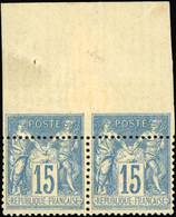 * 15c. Bleu. Paire Avec Variété De Piquage. SUP. - 1876-1878 Sage (Type I)