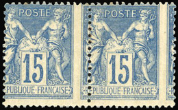 * 15c. Bleu. Paire Avec Variété De Piquage. SUP. - 1876-1878 Sage (Type I)