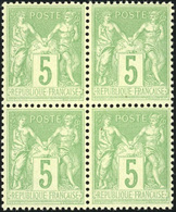 ** 2F. Bistre S/azuré + 5c. Vert-jaune. 2 Blocs De 4. SUP. - 1876-1878 Sage (Type I)
