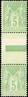 ** 5c. Vert. Paire Verticale Inter-panneau Type II Tenant à Type I. SUP. - 1876-1878 Sage (Typ I)