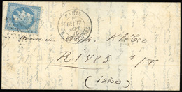 O LE ETATS-UNIS. 20c. Bleu. Obl. étoile ''11'' Sur Lettre Frappée Du CàD De PARIS-RUE ST HONORE Du 27 SEPTEMBRE à Destin - Krieg 1870