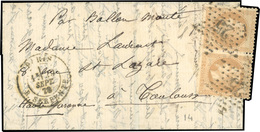 O LE CELESTE. Paire Du 10c. Laurés Obl. étoile 25 S/lettre Frappée Du CàD De PARIS - R. SERPENTE Du 29 Septembre 1870 à  - Guerra Del 1870