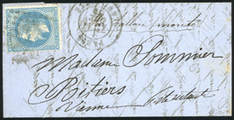 O LE WASHINGTON. 20c. Laurés Obl. S/lettre Frappée Du CàD De PARIS - LA VILETTE Du 11 Octobre 1870 à Destination De POIT - War 1870