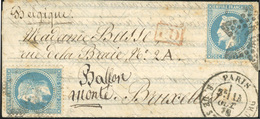 O LE WASHINGTON. 2 X 20c. Empire Laurés Obl. étoile ''14'' S/lettre Frappée Du CàD De PARIS - R. DE STRASBOURG Du 11 Oct - Krieg 1870
