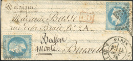 O LE WASHINGTON. 2 X 20c. Empire Laurés Obl. étoile ''14'' S/lettre Frappée Du CàD De PARIS - R. DE STRASBOURG Du 11 Oct - War 1870