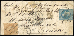 O LE GODEFROY CAVAIGNAC. 10c. + 20c. Lauré Obl. étoile 8 S/lettre Frappée Du CàD De PARIS - R. D'ANTIN Du 13 Octobre 187 - Krieg 1870
